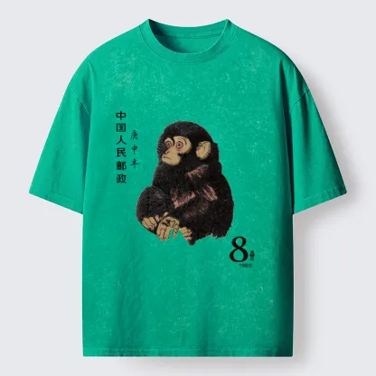 Tokyo-Tiger Cute Little Monkey Washed T-Shirt