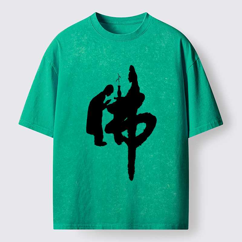 Tokyo-Tiger Buddha Kanji Washed T-Shirt