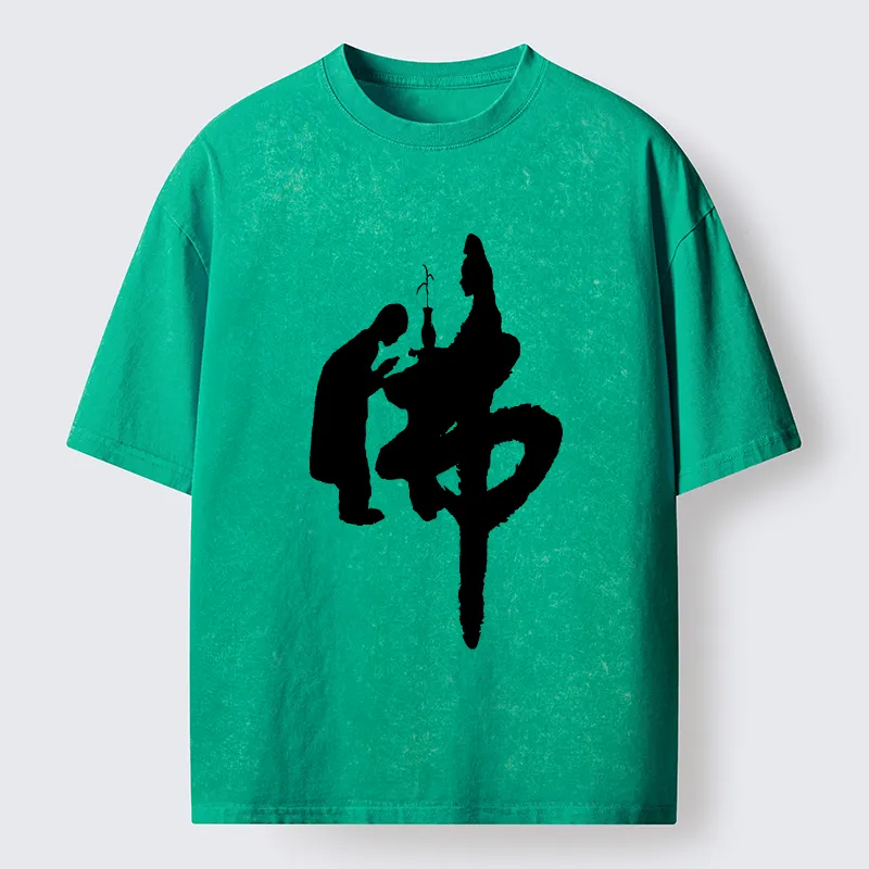 Tokyo-Tiger Buddha Kanji Washed T-Shirt