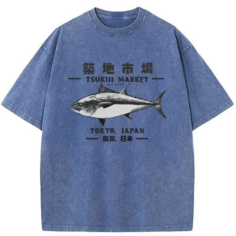 Tokyo-Tiger Japanese Tsukiji Market Washed T-Shirt