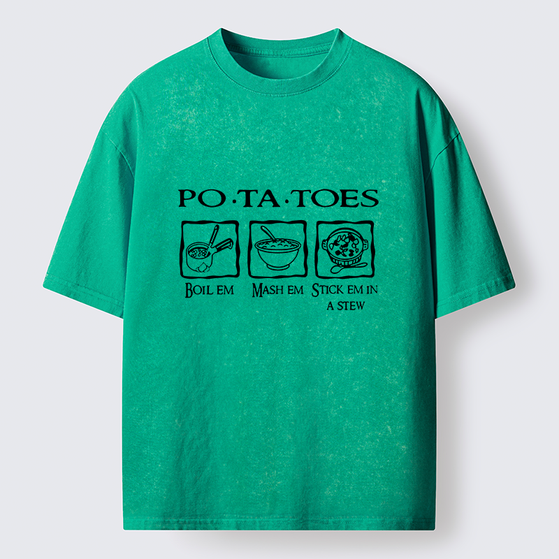 Tokyo-Tiger Potatoes Boil Em Mash Em Stick Em Washed T-Shirt