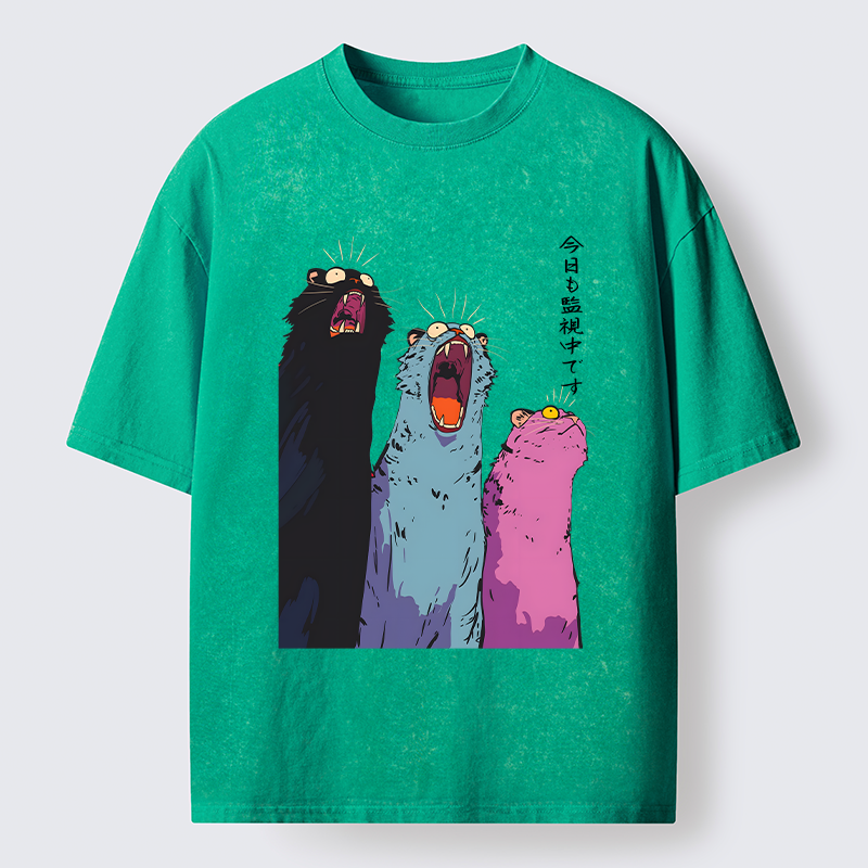 Tokyo-Tiger Howling Cat Washed T-Shirt