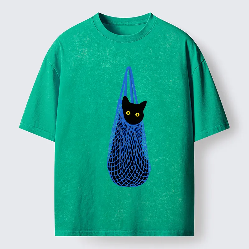 Tokyo-Tiger Cat In A Bag Washed T-Shirt