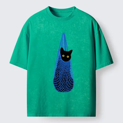 Tokyo-Tiger Cat In A Bag Washed T-Shirt