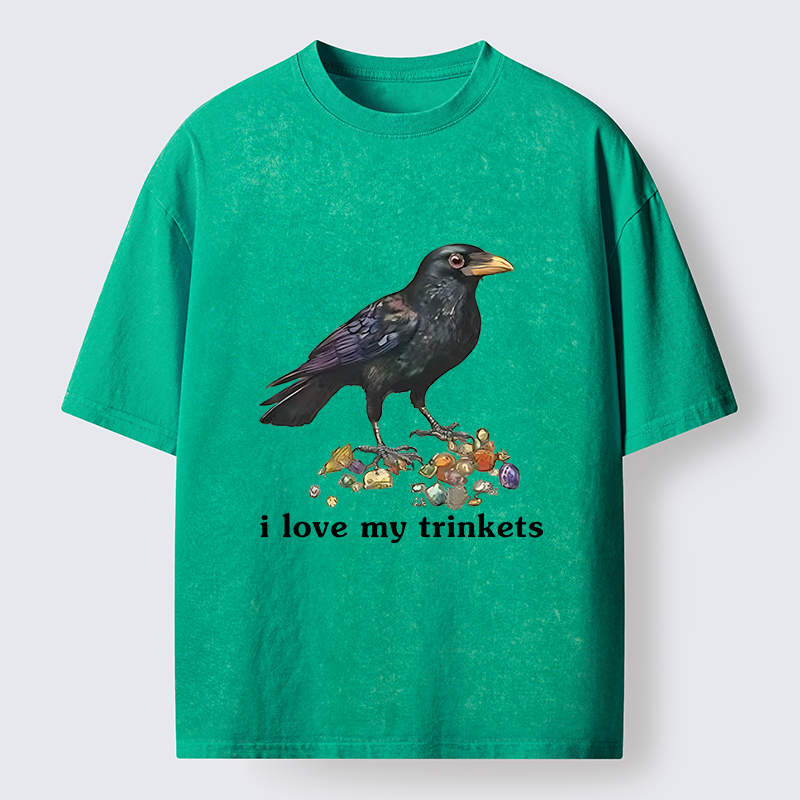 Tokyo-Tiger Crow Likes Its Little Ornaments Washed T-Shirt