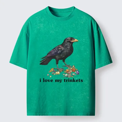 Tokyo-Tiger Crow Likes Its Little Ornaments Washed T-Shirt