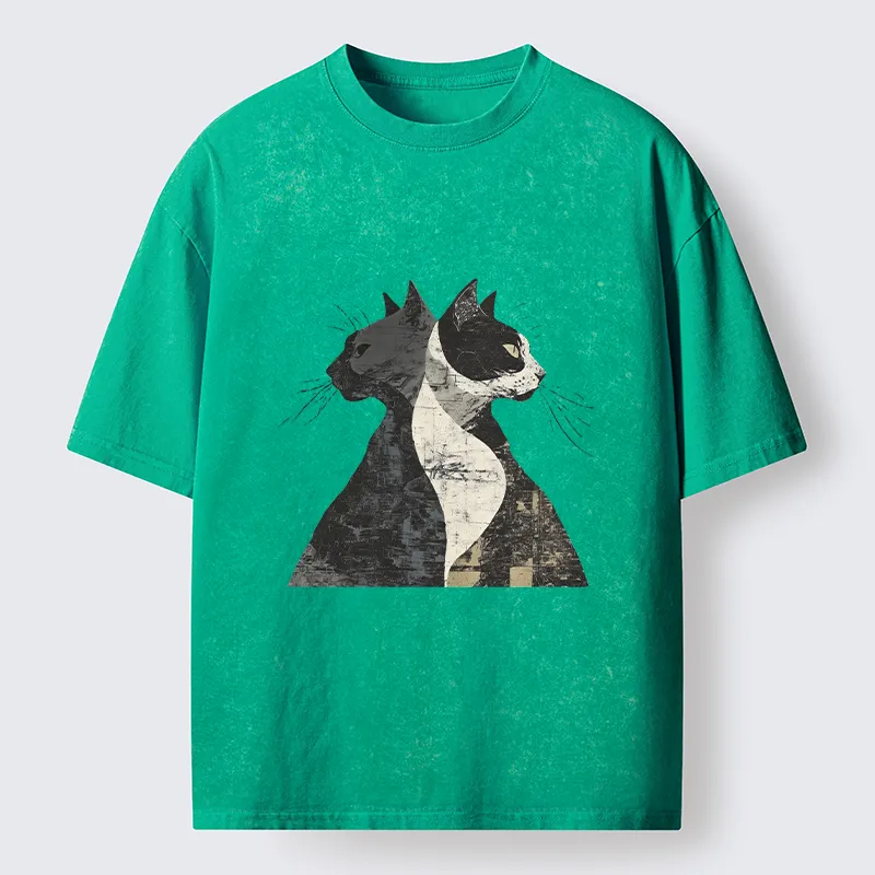 Tokyo-Tiger Silhouette Of Two Black Cats Washed T-Shirt
