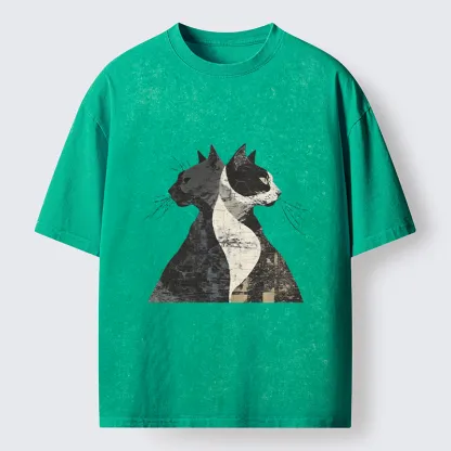 Tokyo-Tiger Silhouette Of Two Black Cats Washed T-Shirt