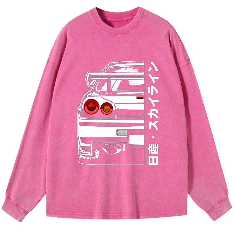 Tokyo-Tiger Nissan Skyline GTR R34 Washed Long Sleeve T-Shirt