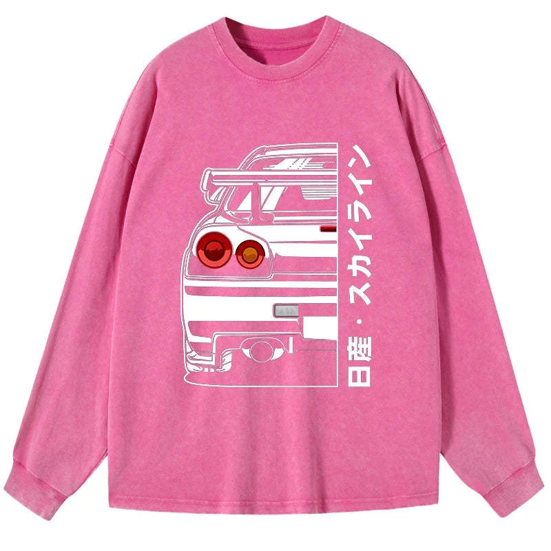 Tokyo-Tiger Nissan Skyline GTR R34 Washed Long Sleeve T-Shirt