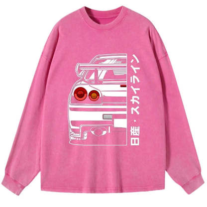 Tokyo-Tiger Nissan Skyline GTR R34 Washed Long Sleeve T-Shirt