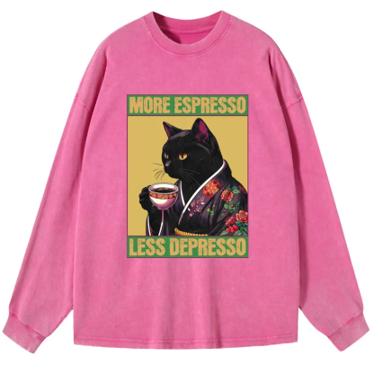 Tokyo-Tiger Up Caffeine Down Depression Washed Long Sleeve T-Shirt