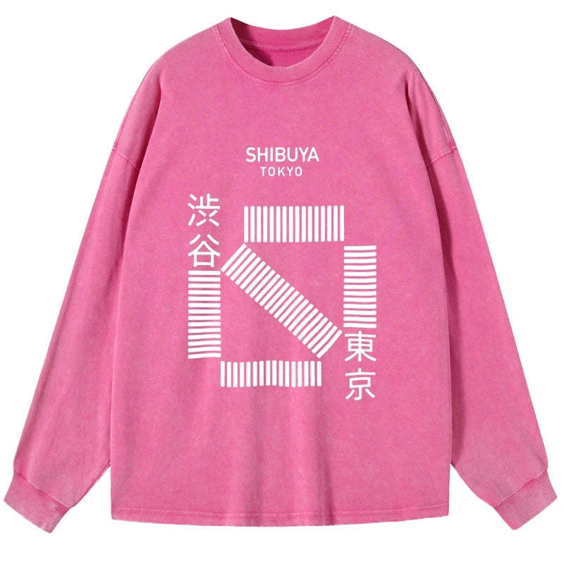 Tokyo-Tiger Japanese Shibuya Crossing Washed Long Sleeve T-Shirt