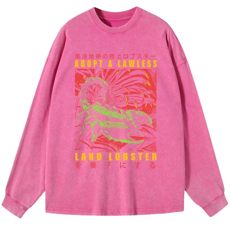Tokyo-Tiger Adopting A Land Lobster Japanese Washed Long Sleeve T-Shirt