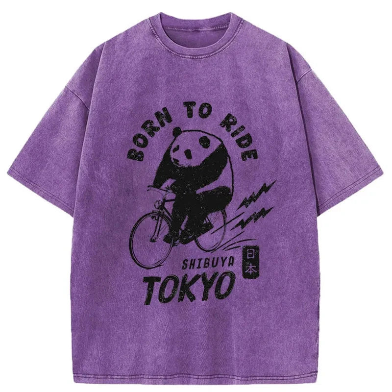 Tokyo-Tiger Pandas Ride Bicycles Washed T-Shirt