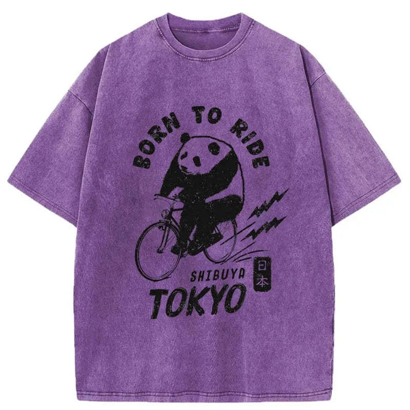 Tokyo-Tiger Pandas Ride Bicycles Washed T-Shirt