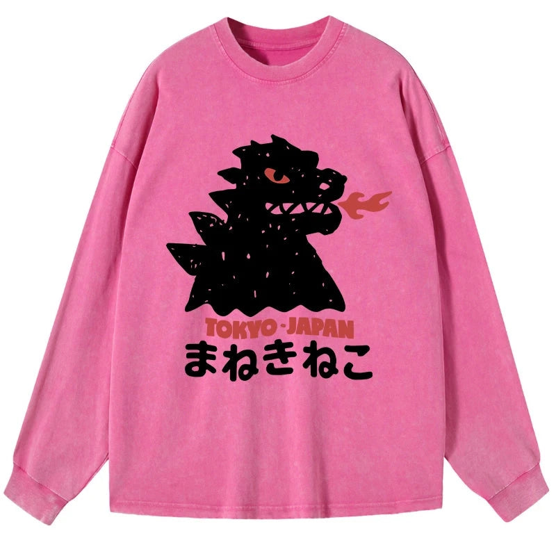 Tokyo-Tiger Japanese Fortune Cat Washed Long Sleeve T-Shirt
