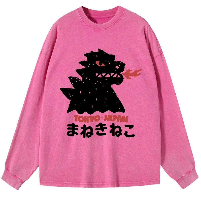Tokyo-Tiger Japanese Fortune Cat Washed Long Sleeve T-Shirt