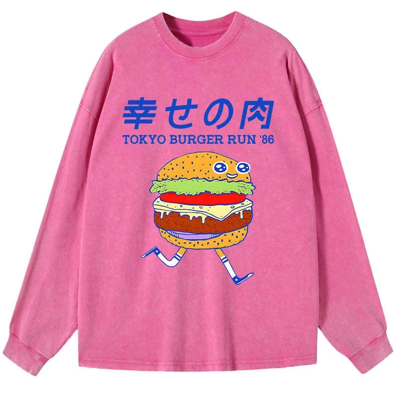 Tokyo-Tiger Tokyo Burger Run Japanese Washed Long Sleeve T-Shirt Sale