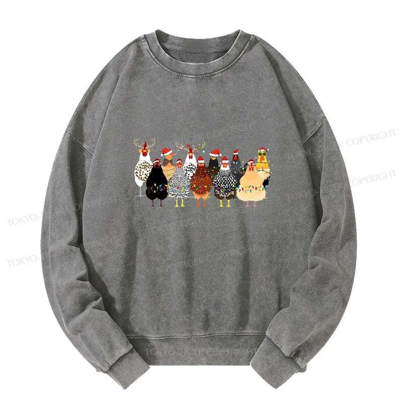 Tokyo-Tiger A Flock Of Christmas Chickens Washed Sweatshirt-tokyo-tiger