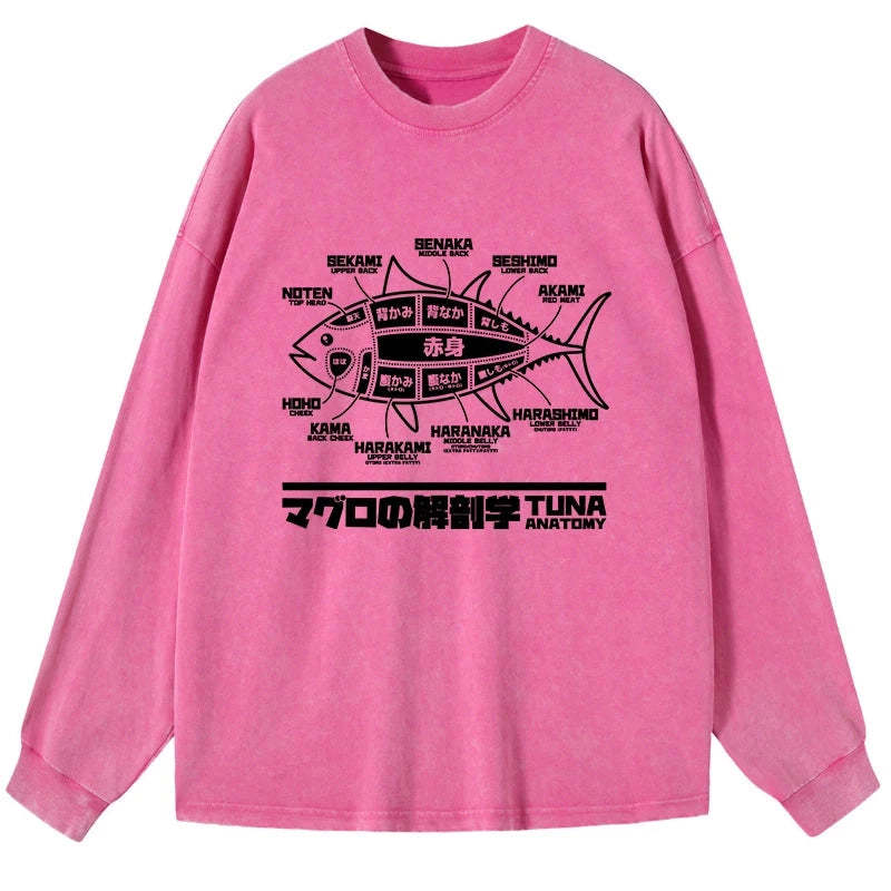 Tokyo-Tiger Tuna Dissection Map Japanese Washed Long Sleeve T-Shirt