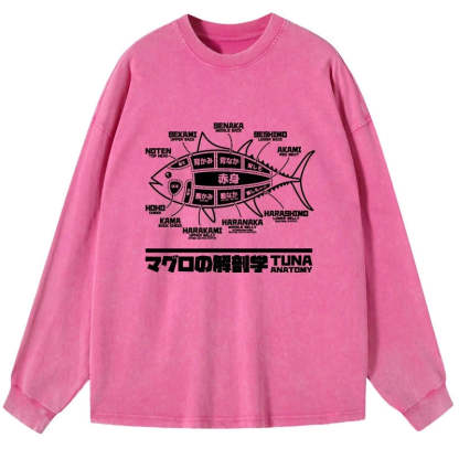 Tokyo-Tiger Tuna Dissection Map Japanese Washed Long Sleeve T-Shirt