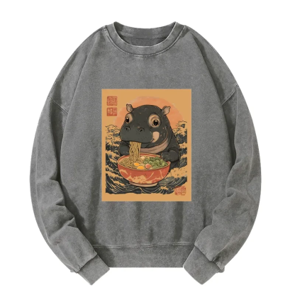 Tokyo-Tiger Moo Deng Eat Ramen Washed Sweatshirt