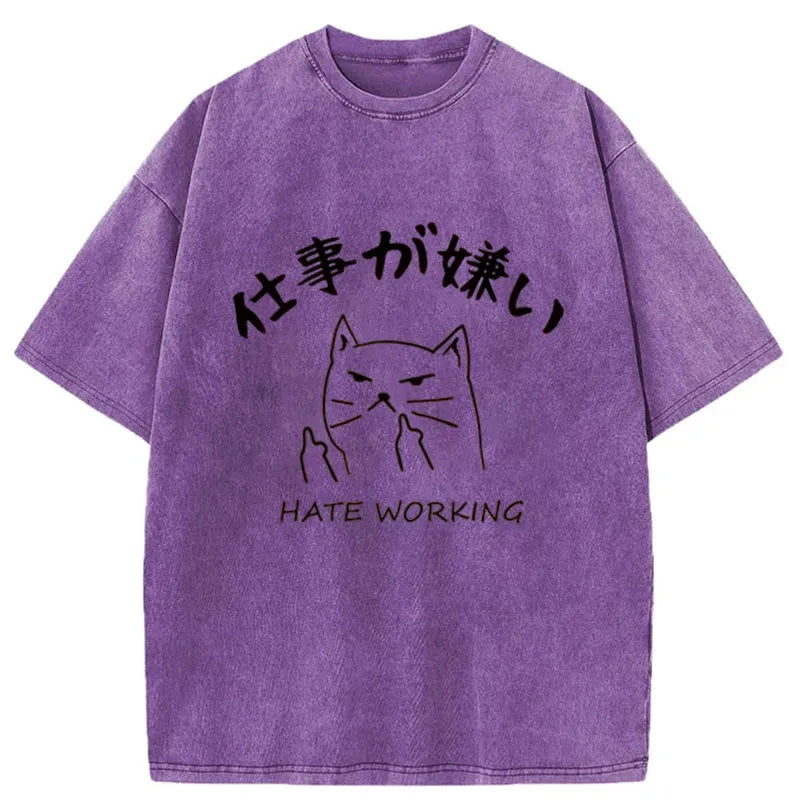 Tokyo-Tiger A Cat That Hates Work Washed T-Shirt