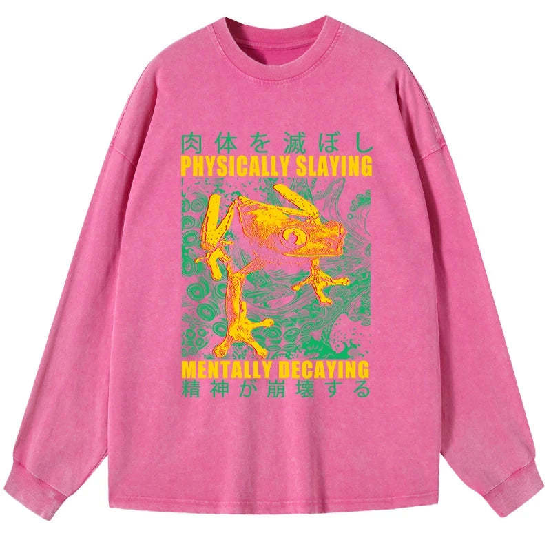 Tokyo-Tiger Physically Slaying Mentally Decaying Washed Long Sleeve T-Shirt