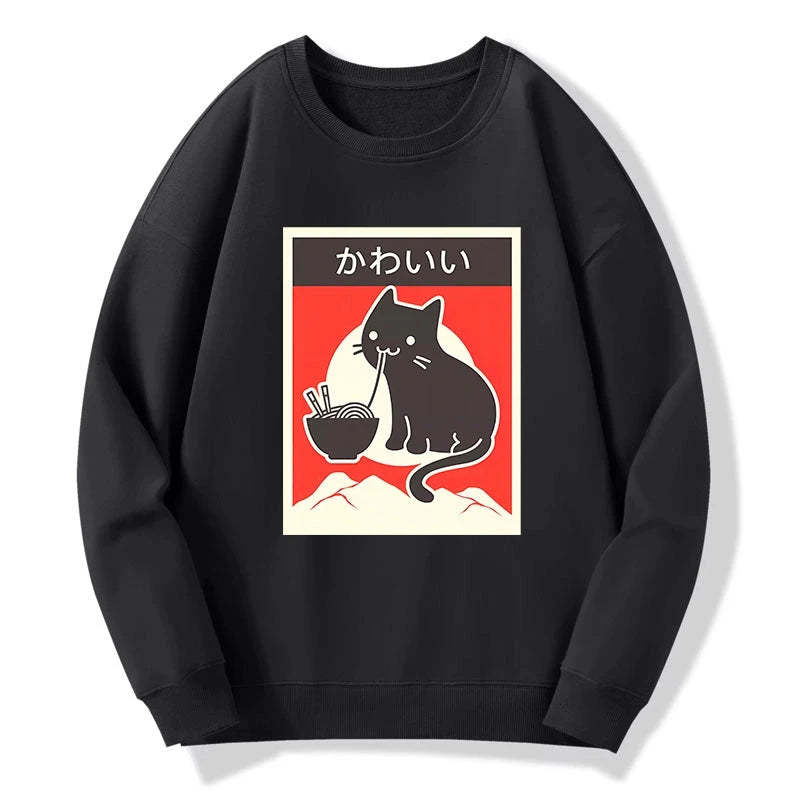 Tokyo-Tiger "Kawaii" Vintage Style Japenese Ramen Cat Sweatshirt-tokyo-tiger