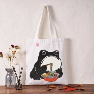 Image of Tokyo-Tiger Funny Frog Eating Ramen Tote Bag