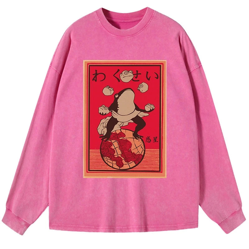 Tokyo-Tiger Wakusei Frog Funny Washed Long Sleeve T-Shirt