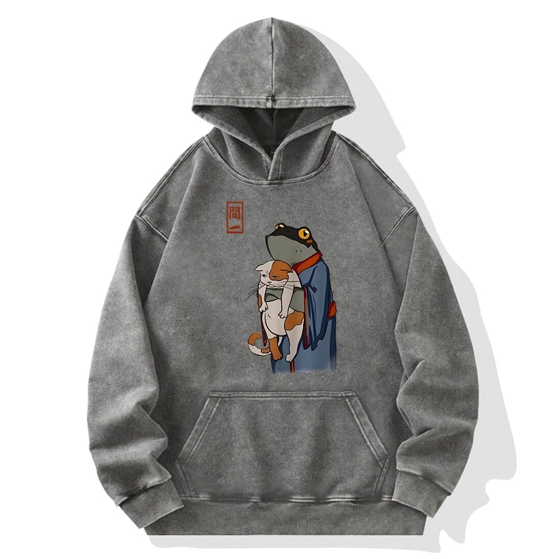 Tokyo-Tiger The Frog Holds The Cat Washed Hoodie