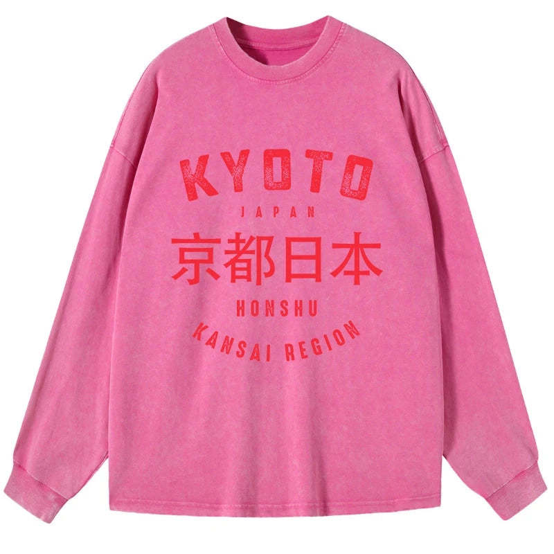 Tokyo-Tiger Kyoto City Japan Vintage Washed Long Sleeve T-Shirt