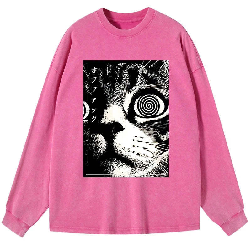 Tokyo-Tiger Scary Cat Japan Washed Long Sleeve T-Shirt Sale