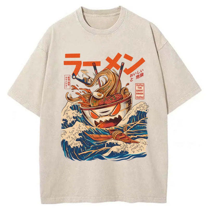 Tokyo-Tiger The Great Wave Ramen Yokai Washed T-Shirt