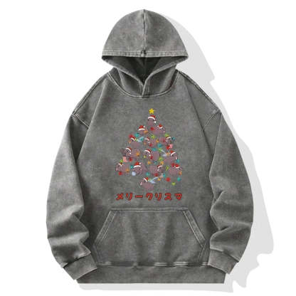 Tokyo-Tiger Moo Deng Christmas Tree Japanese Washed Hoodie