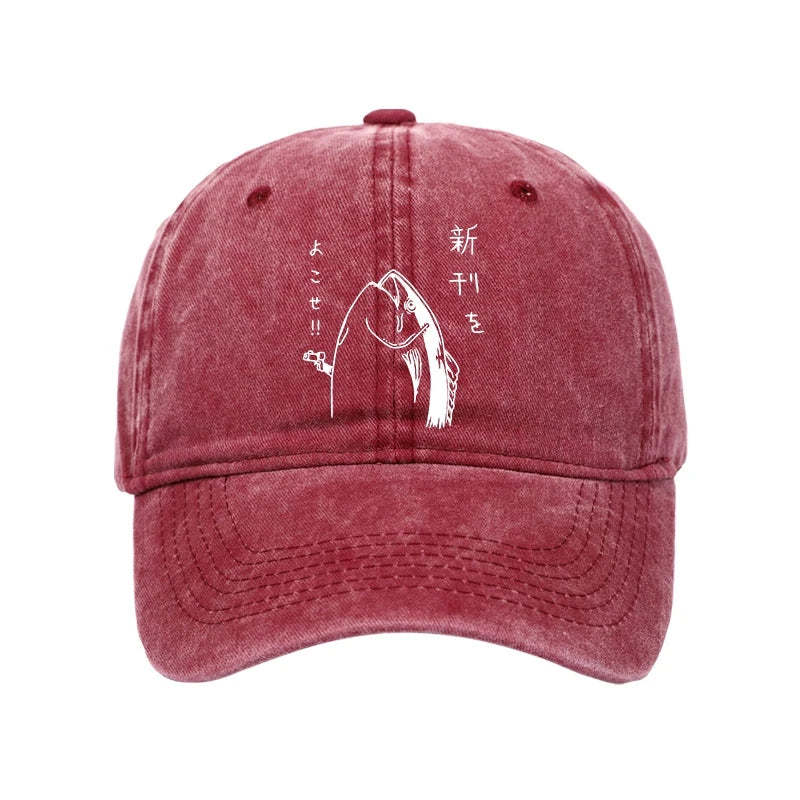 Tokyo-Tiger Japanese Fish Hold Up White Washed Cap