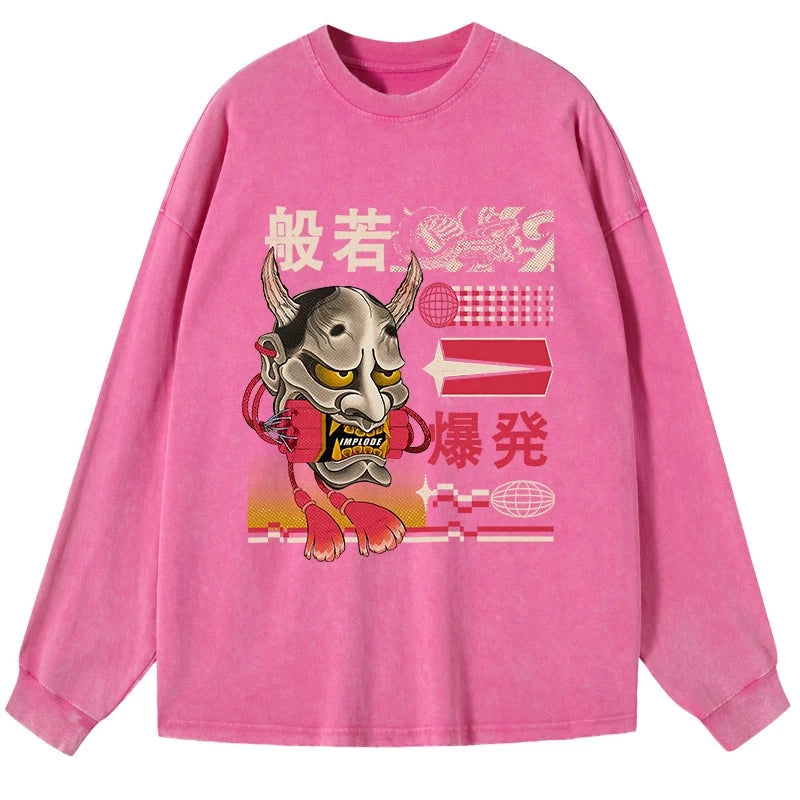 Tokyo-Tiger Hannya Mask Japanese Washed Long Sleeve T-Shirt