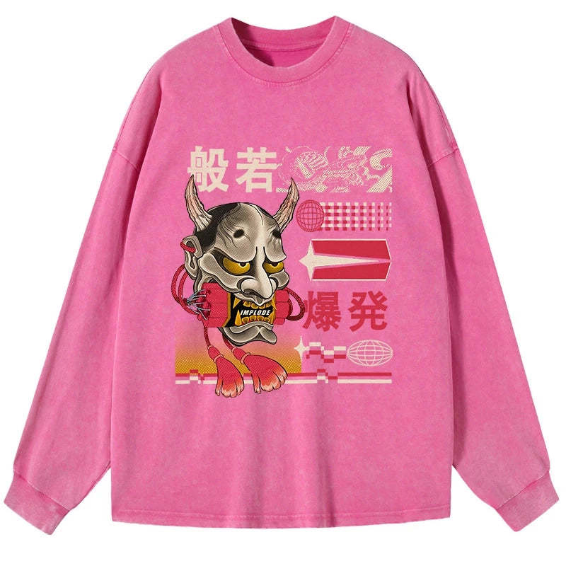 Tokyo-Tiger Hannya Mask Japanese Washed Long Sleeve T-Shirt