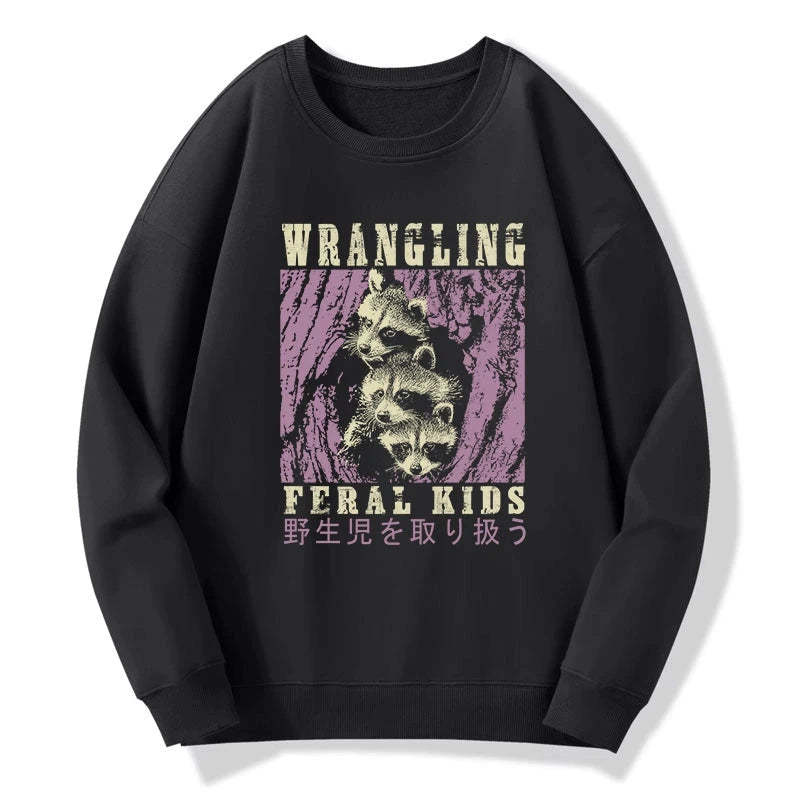 Tokyo-Tiger Wrangling Feral Raccoon Kids Sweatshirt Sale