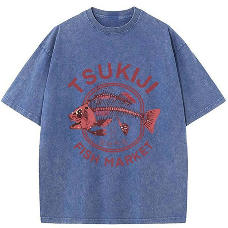 Tokyo-Tiger Tokyo Tsukiji Fish Market Vintage Japan Washed T-Shirt