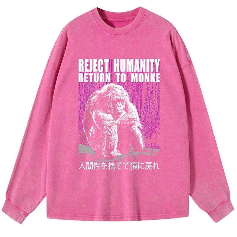 Tokyo-Tiger Reject Humanity Return To Monkey Washed Long Sleeve T-Shirt