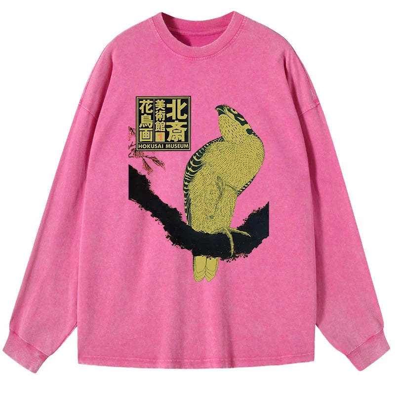 Tokyo-Tiger Hokusai Museum Flower And Bird Washed Long Sleeve T-Shirt