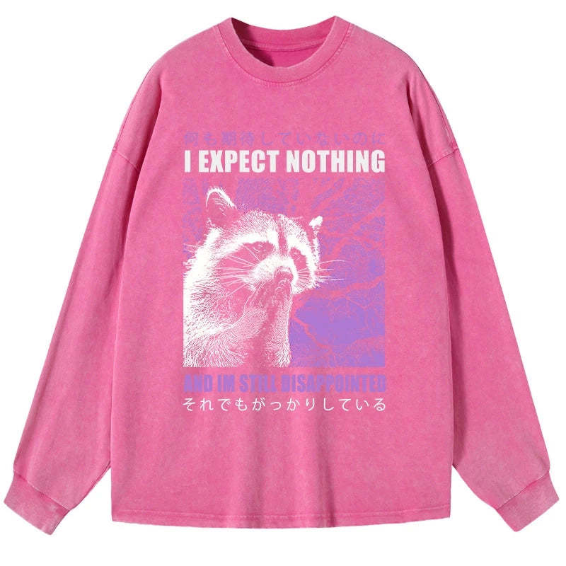 Tokyo-Tiger Disappointed Raccoon Japanese Washed Long Sleeve T-Shirt