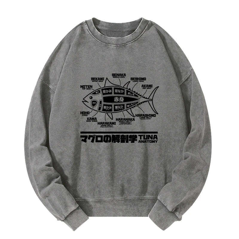 Tokyo-Tiger Tuna Dissection Map Japanese Washed Sweatshirt