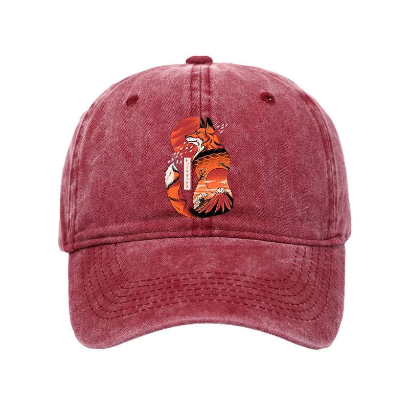 Tokyo-Tiger Japanese Fox KitsuneTattoo Washed Cap