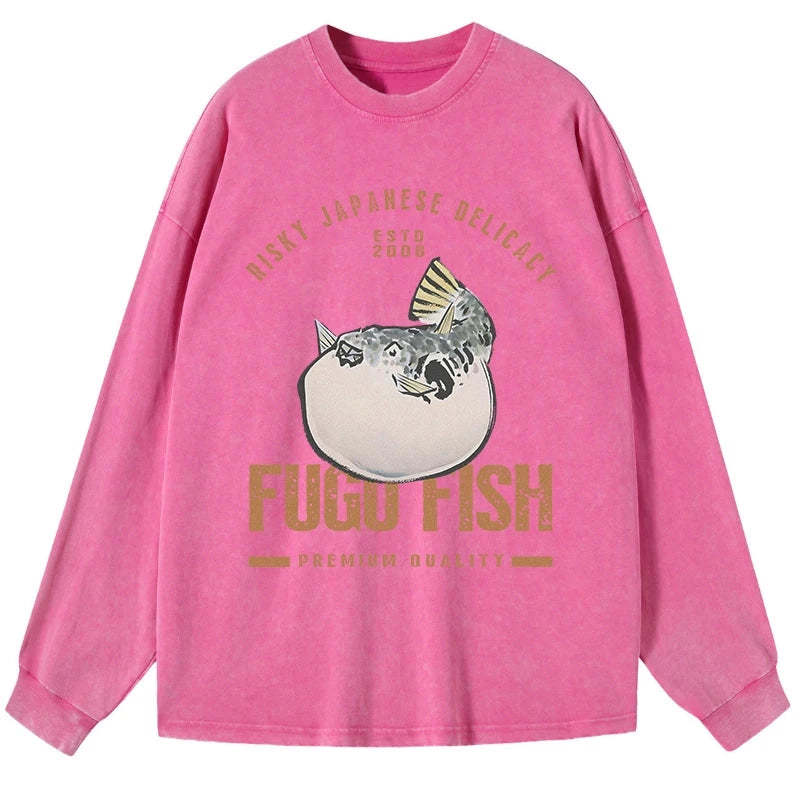 Tokyo-Tiger Fugu Fish Japanese Washed Long Sleeve T-Shirt