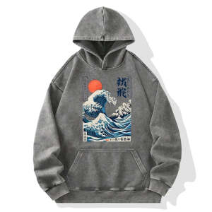 Image of Tokyo-Tiger Ukiyo-e Ocean Waves Japan Washed Hoodie