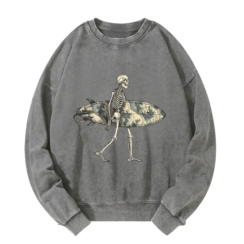 Tokyo-Tiger Skeleton Ready To Go Surfing Washed Sweatshirt